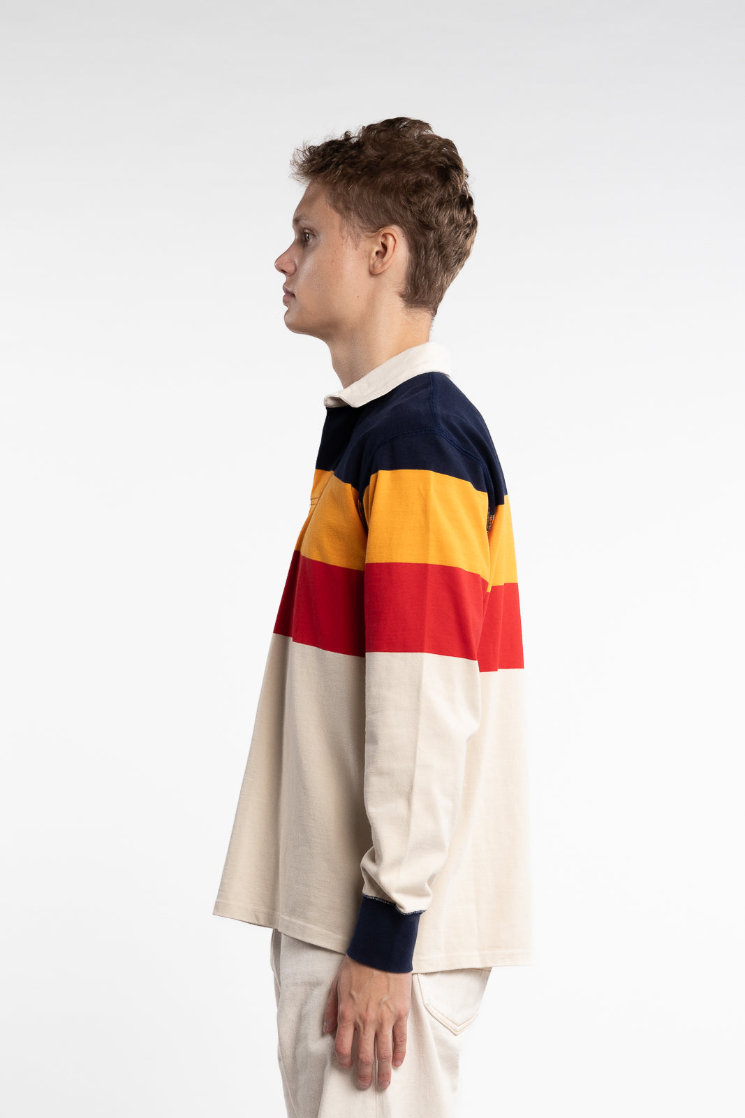 Cotton Rugby Shirt Navy/Yellow/Red Block Stripe