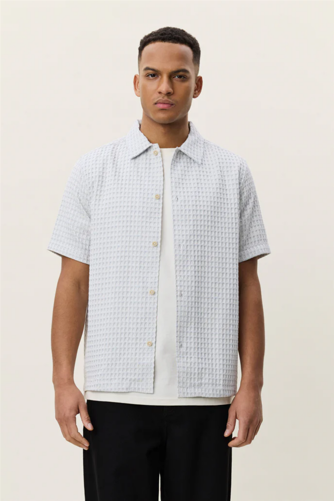 Check Seersucker SS Shirt Light Ivory