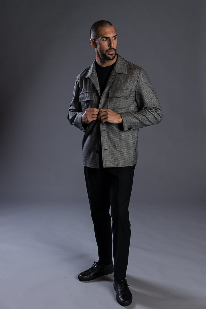 Wool/Cashmere Houndstooth Overshirt