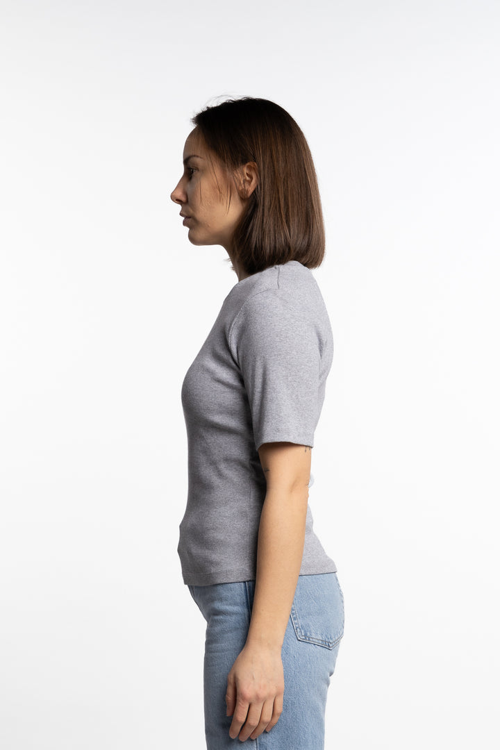 Pippa Rib Tee- Light Grey Melange