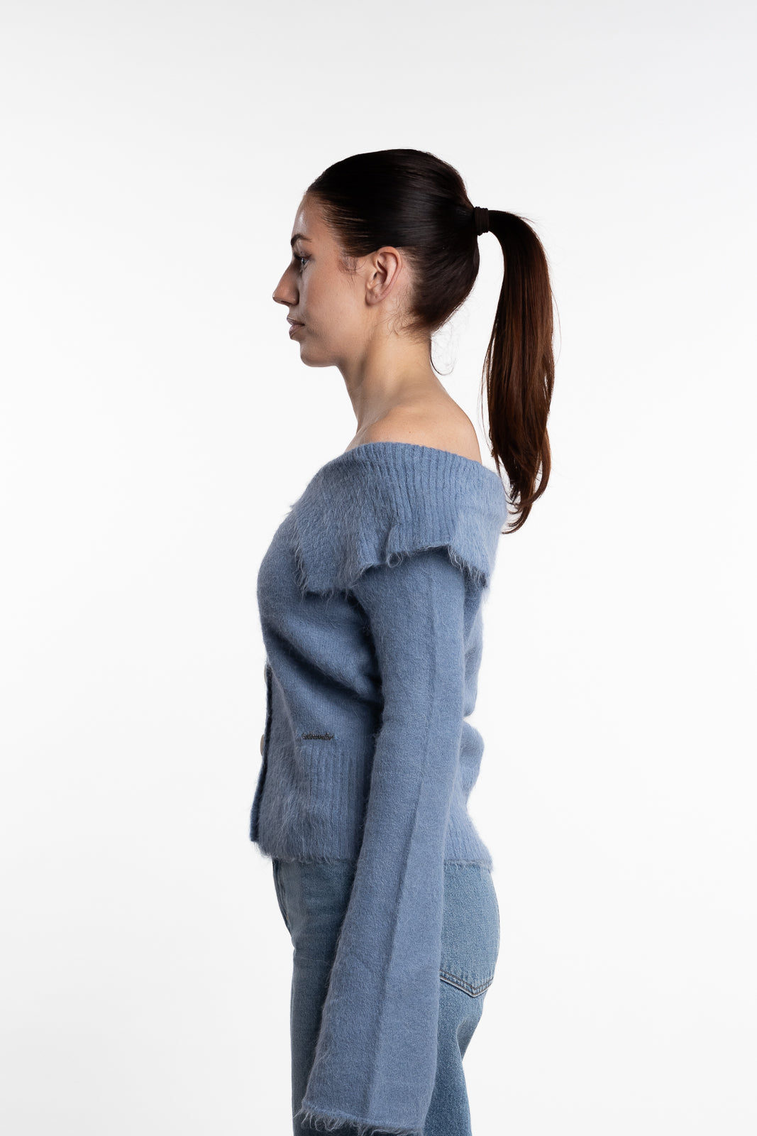 Off Shoulder Cardigan - Blue