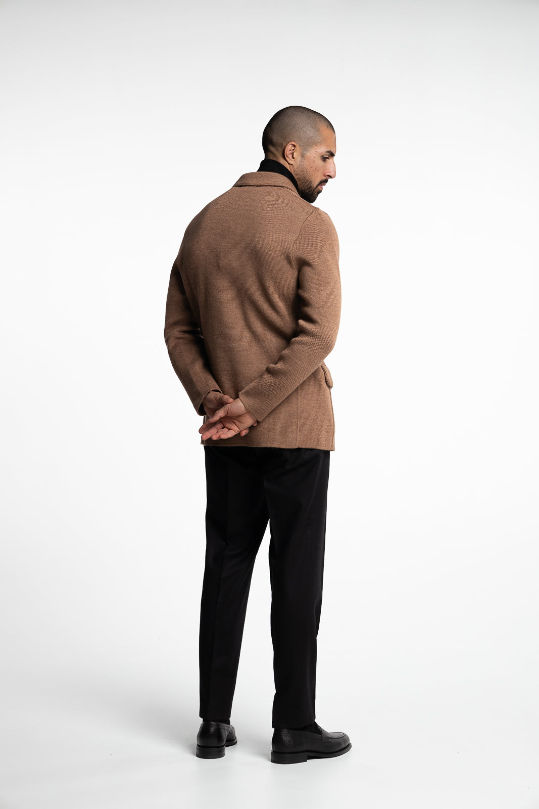 Knitted Double-breasted Cotton Blazer Cognac