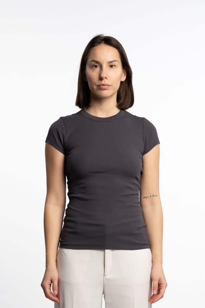 Fine Rib Tee- Charcoal Grey