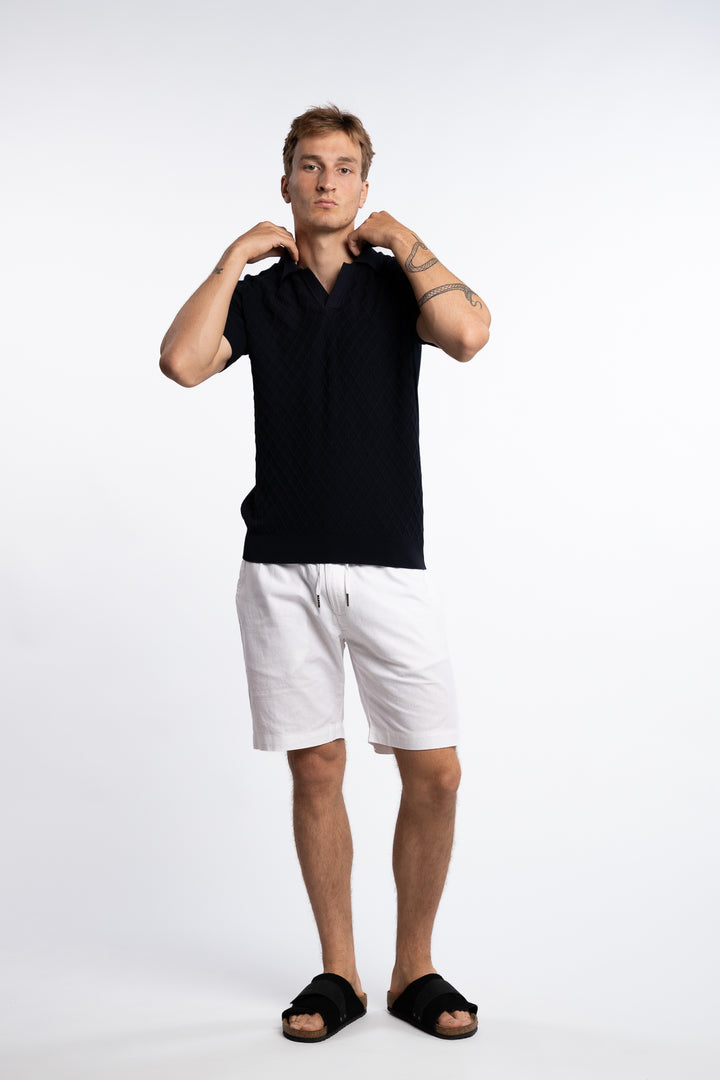 Mirza Cableknit Poloshirt Navy