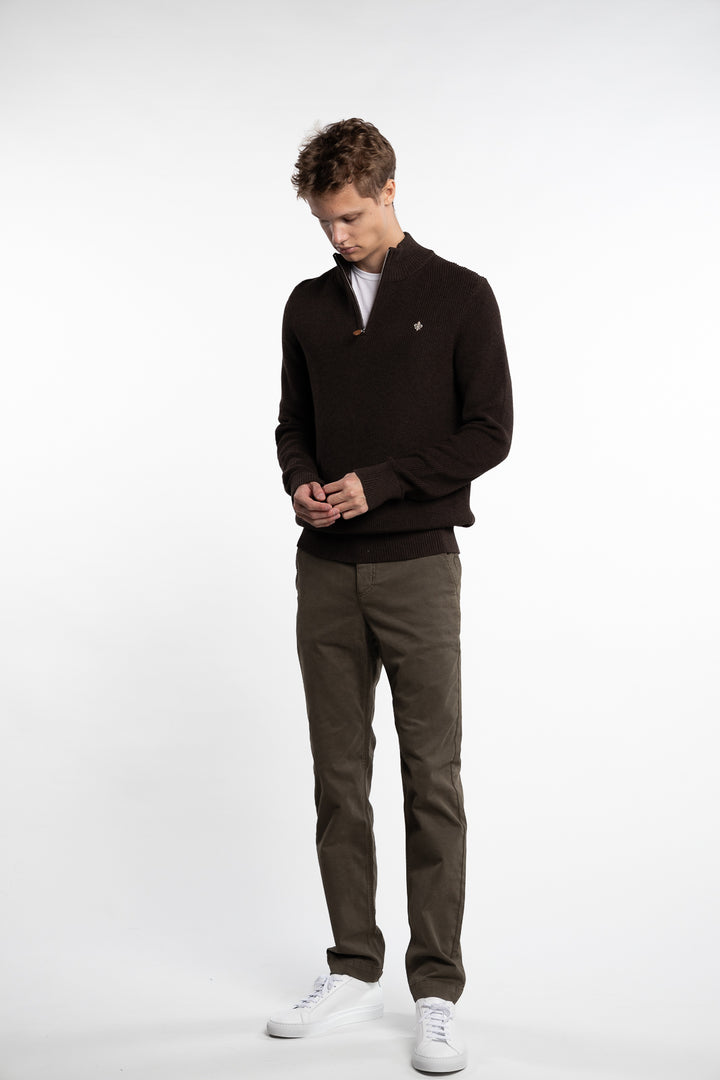 Bernard Cotton Half Zip Brown