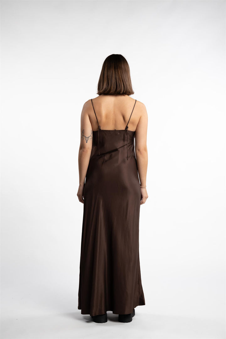 Eila Pleat Dress- Dk. Brown