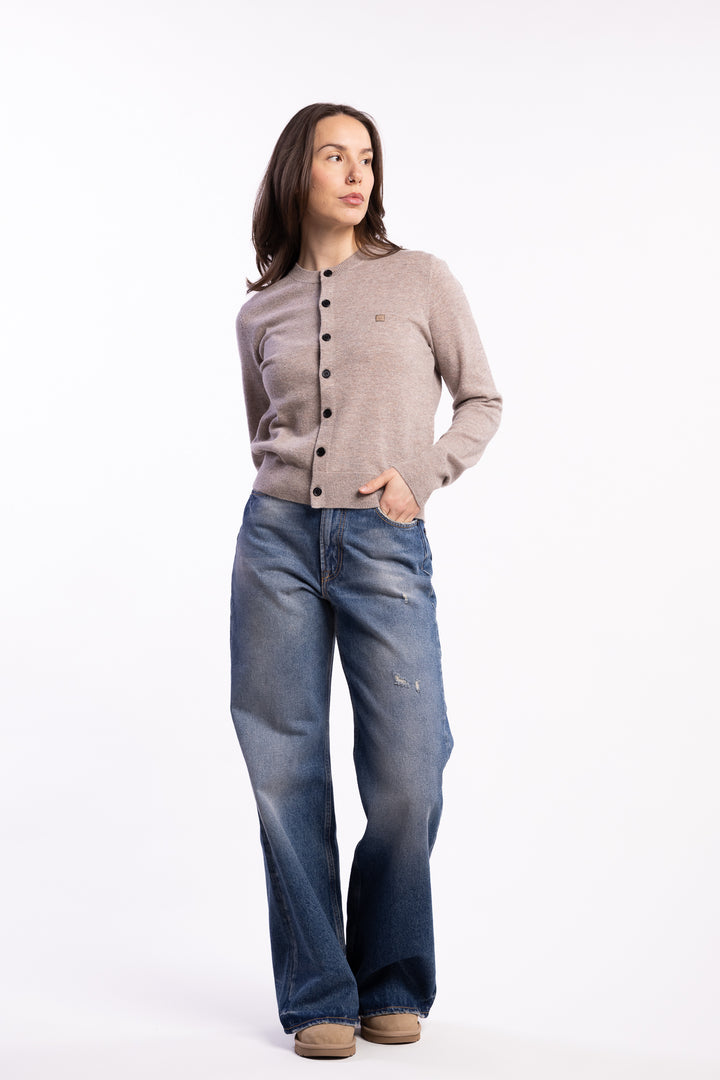 Fitted Cardigan Yak Wool- Greige Melange