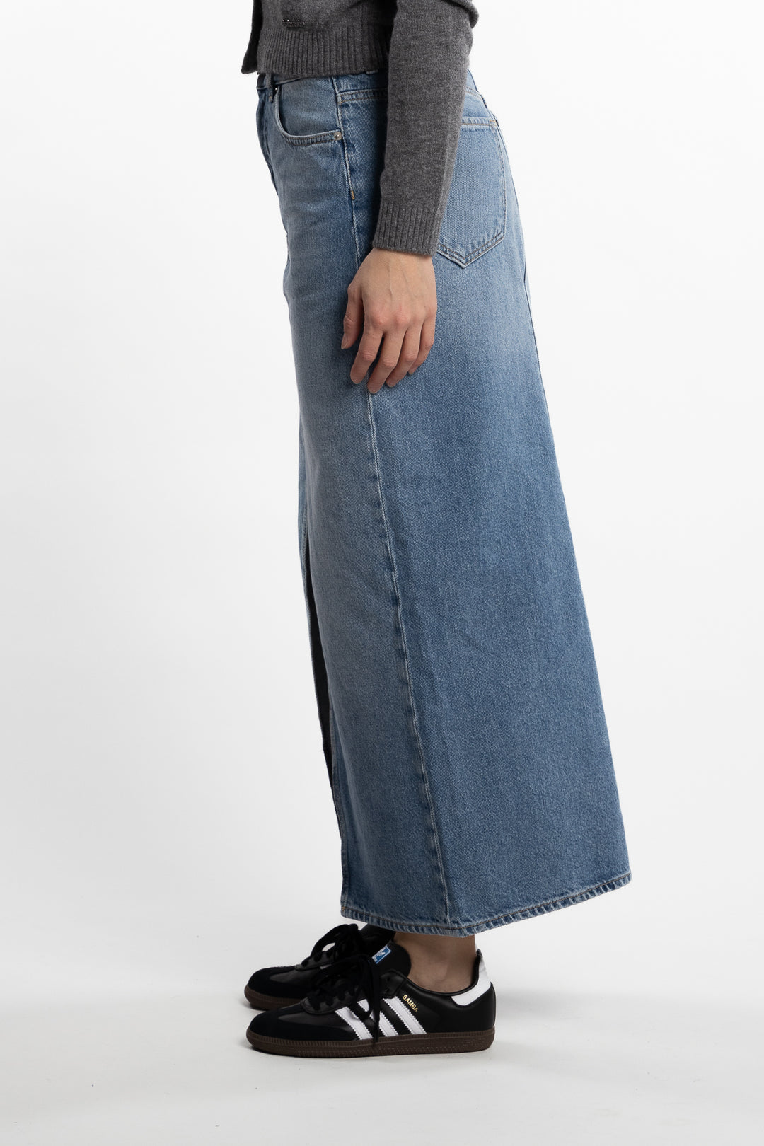 Denim Long Skirt- Mid Blue