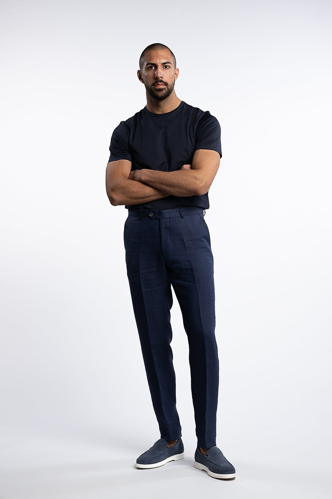 Denz Slim Fit Linen Trousers Navy