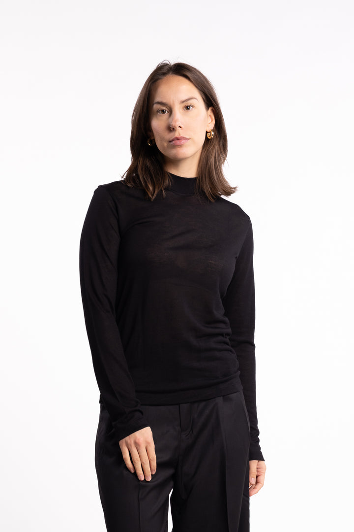 Lyocell Cashmere Mock Neck Top- Black