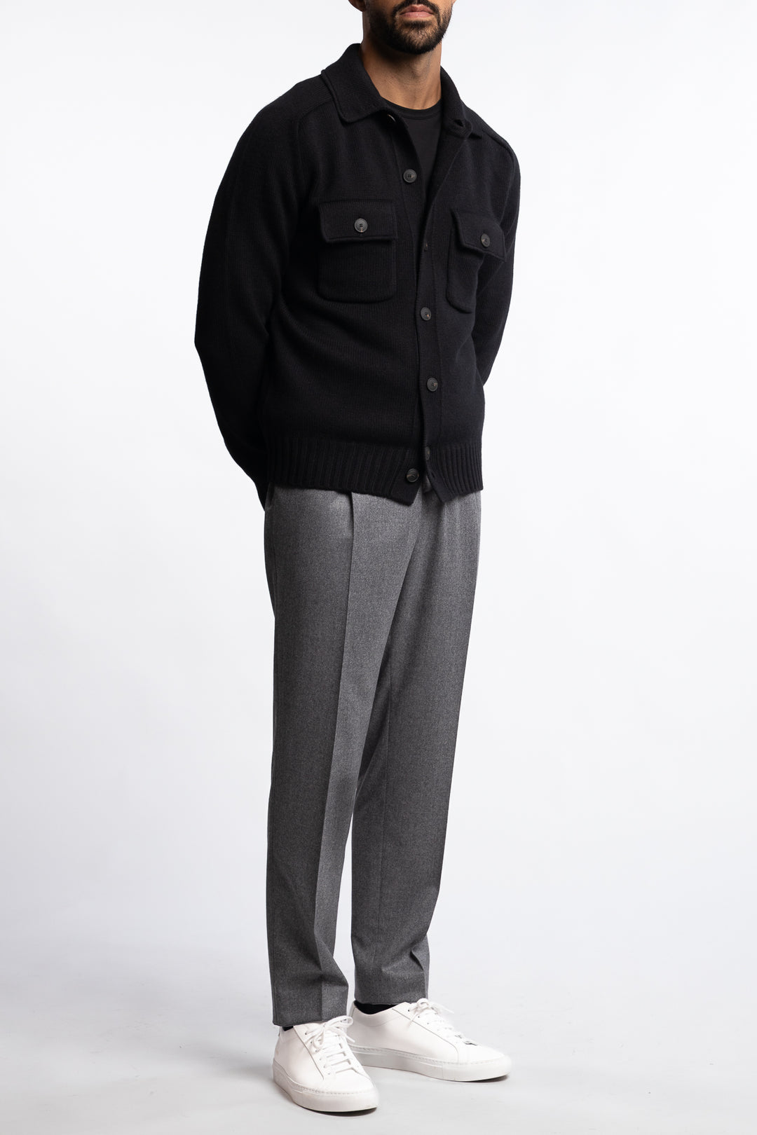 Super Geelong Jacket With Buttons And Shirt Collar Black
