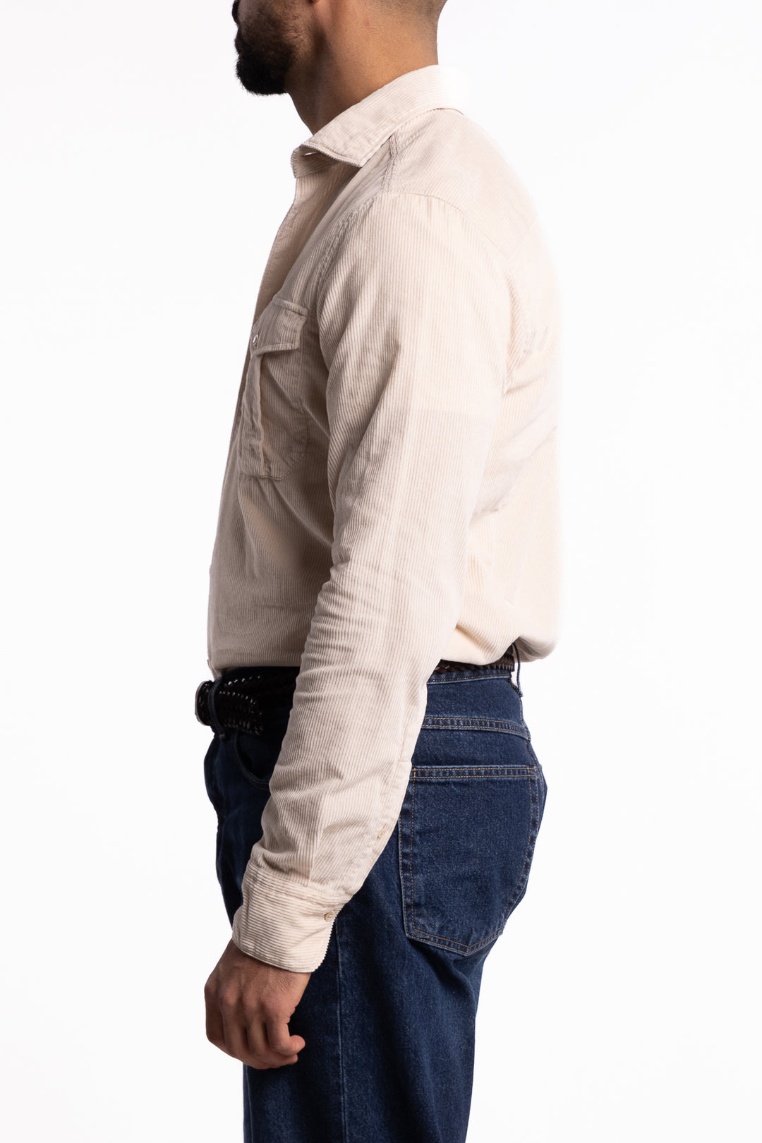 Slimline Corduroy Double Pocket Shirt Off-White