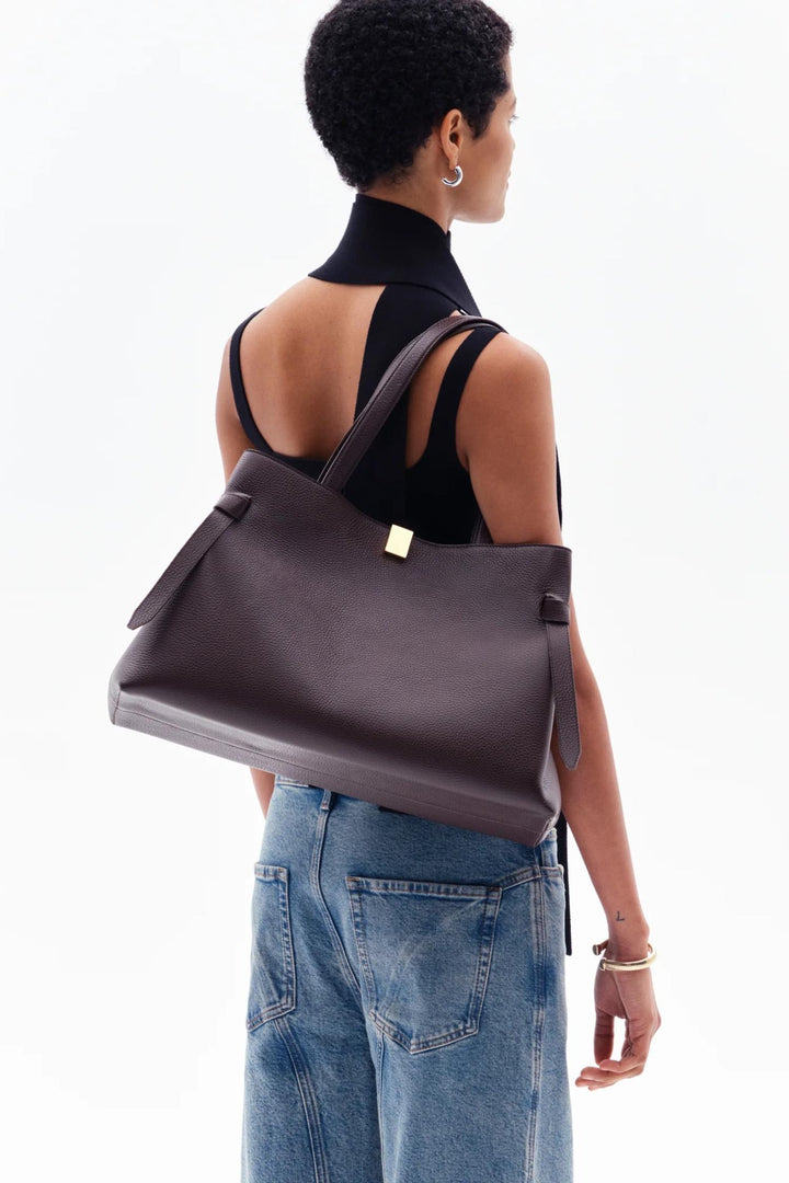 Gyoza Tote- Espresso Pebble Grain Leather