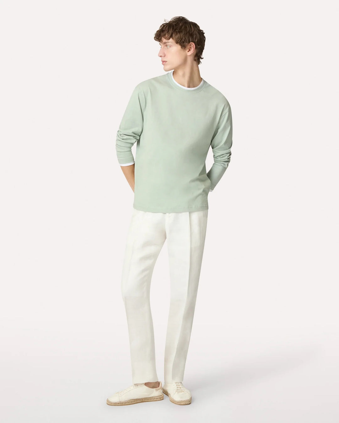 Linen Flat-front Trousers Cream