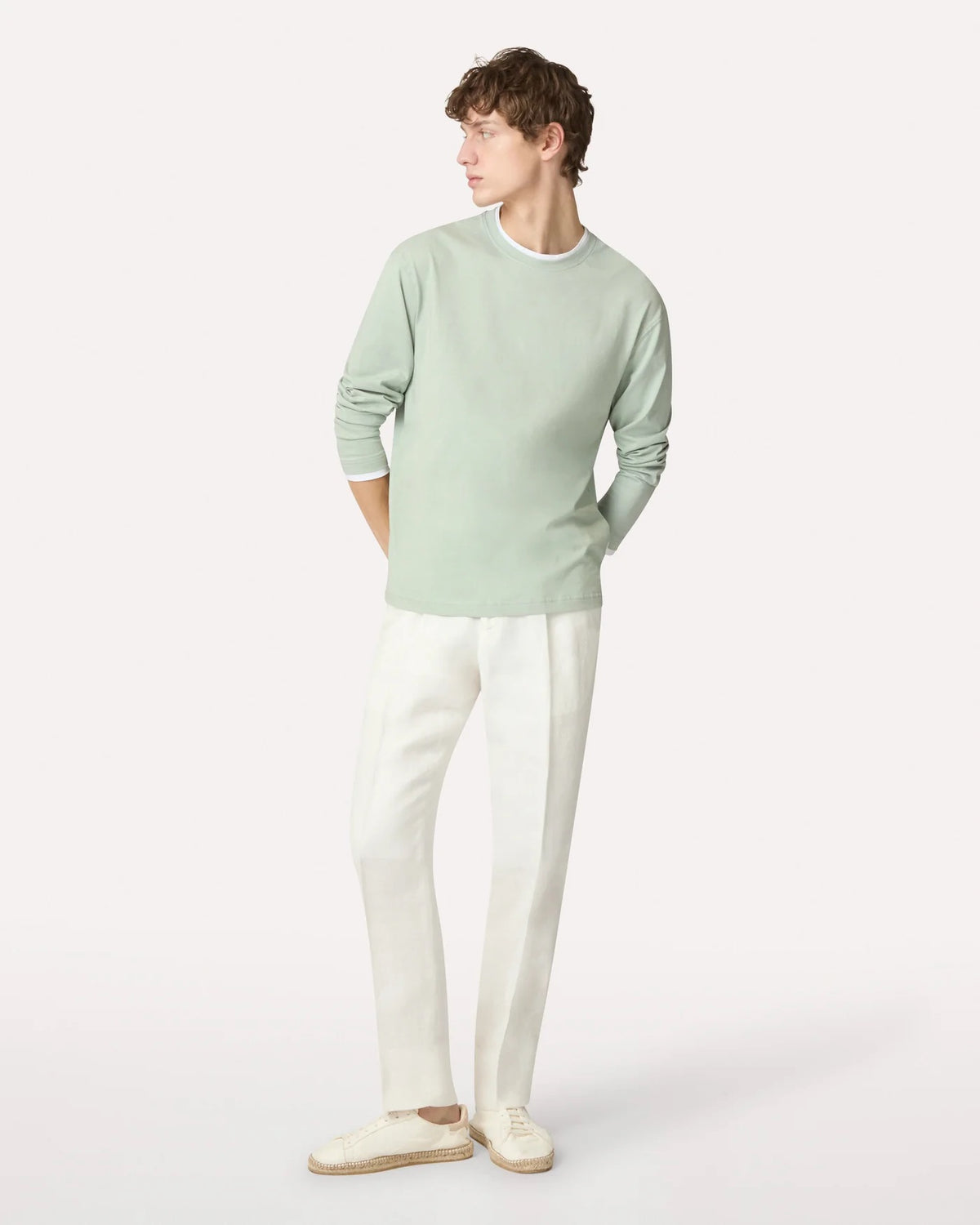 Linen Flat-front Trousers Cream