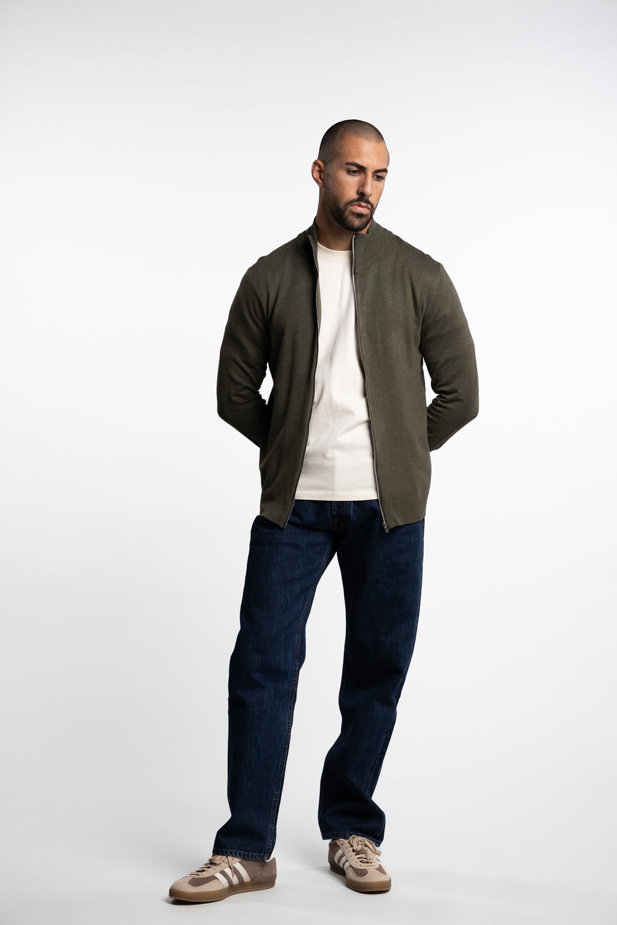 Ecovero Zip Cardigan Army Mel