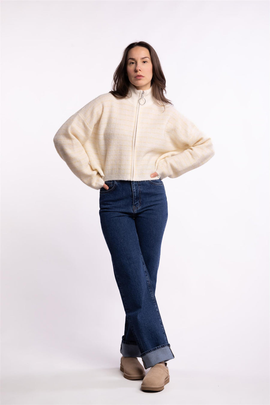 Tine Waflle Check Cardigan- Lt Yellow Mix