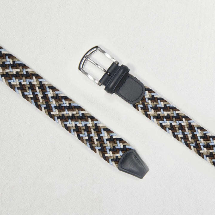 Classic Multi Colour Elastic Woven Belt Navy/Sky/Taupe/Cream 3,5 cm