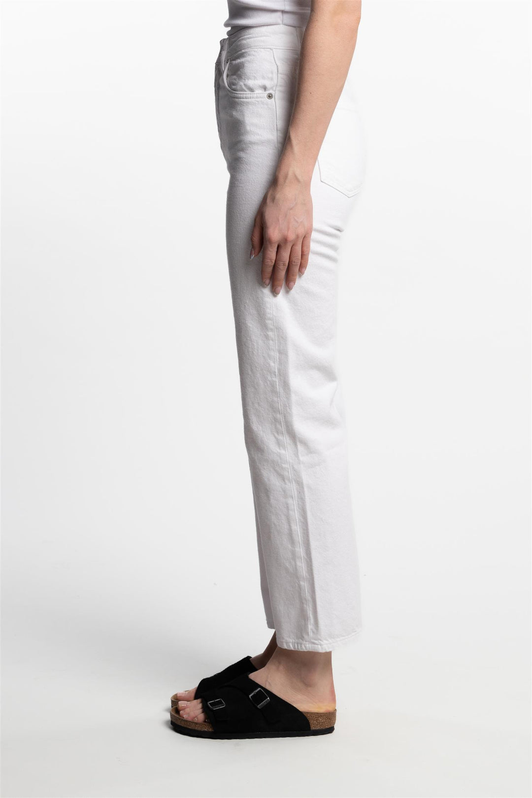 Holly high waist straight fit cropped length- White