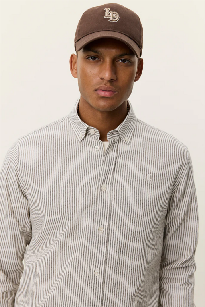 Konrad Stripe Cotton Linen Shirt Teak Brown
