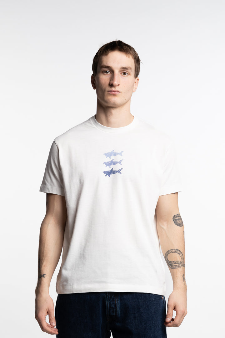 Printed Shark Cotton Jersey T-Shirt White