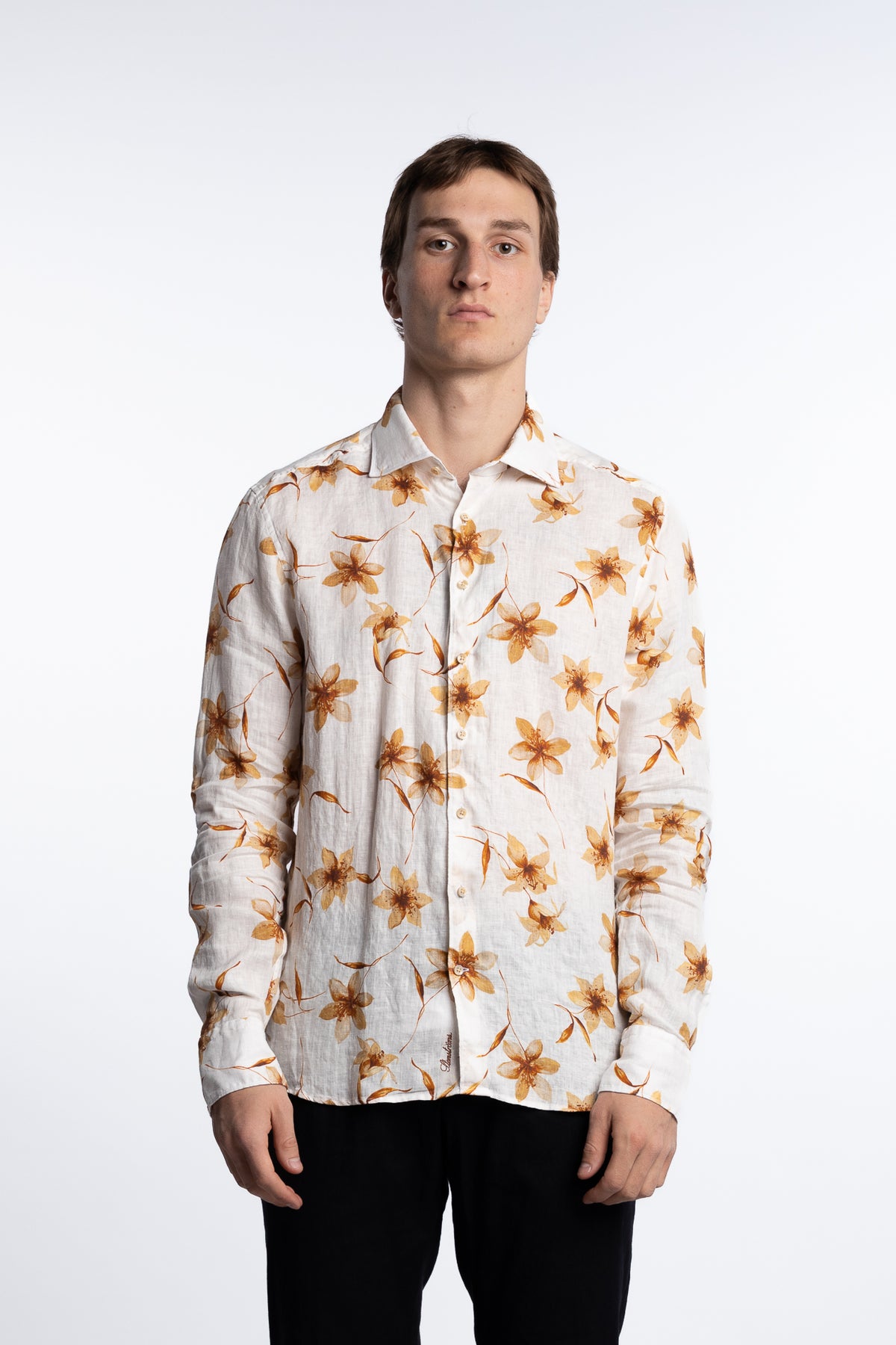 Slimline Casual Shirt Light Brown Flower