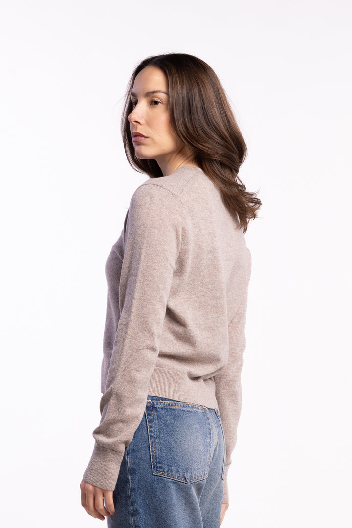 Fitted Cardigan Yak Wool- Greige Melange