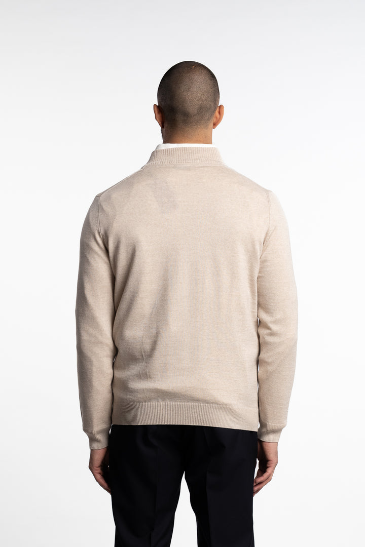 Merino Wool Half Zip Lt. Brown