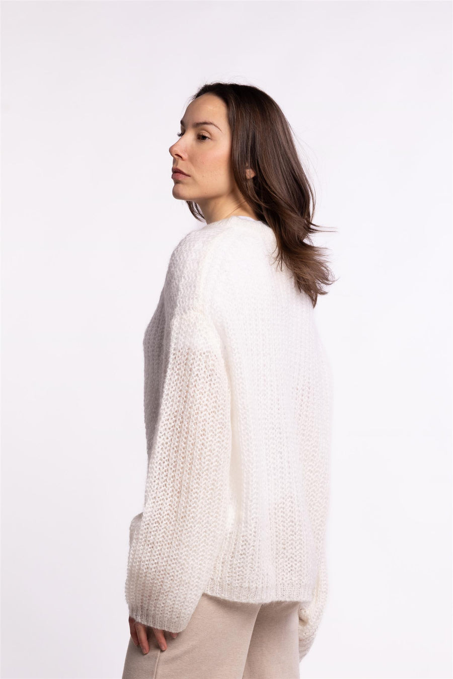 Boxy Mohair V Neck - Ecru