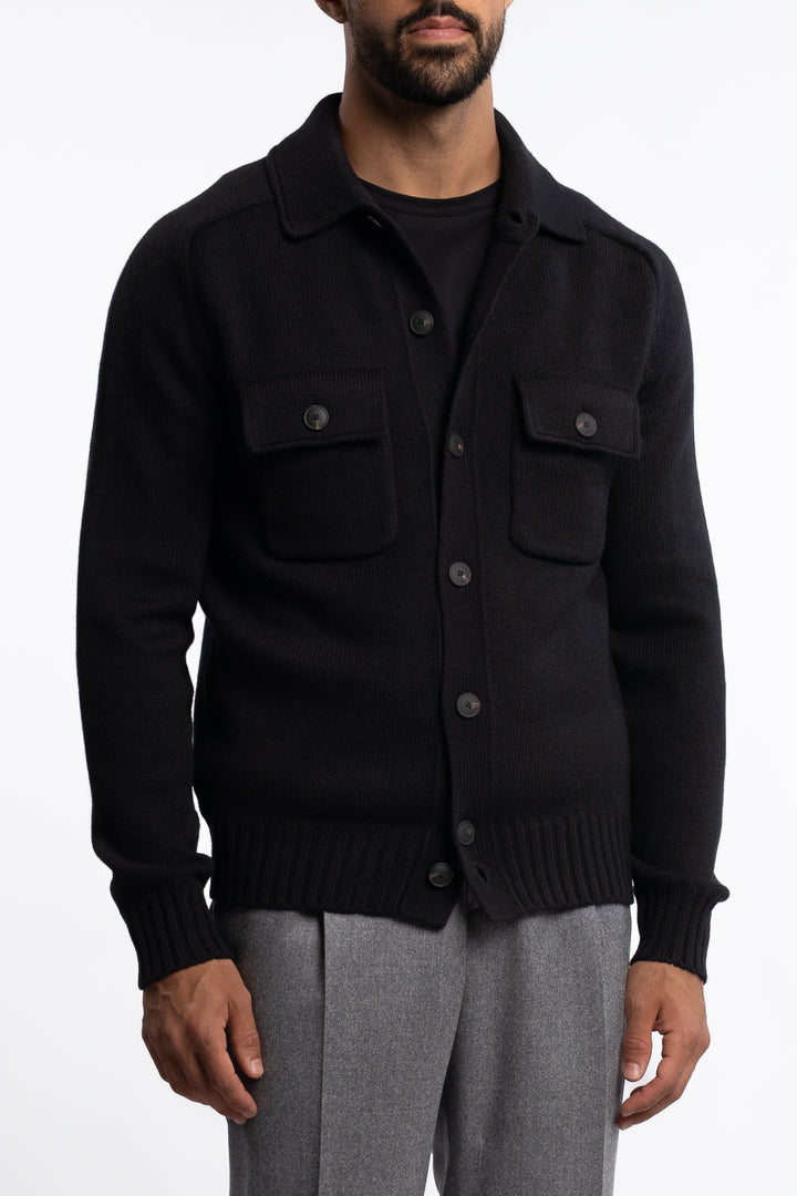 Super Geelong Jacket With Buttons And Shirt Collar Black