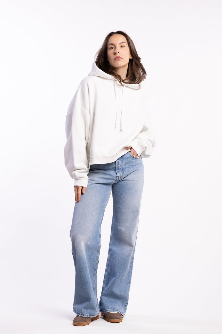 Logo Fleece Hoodie- Ice White