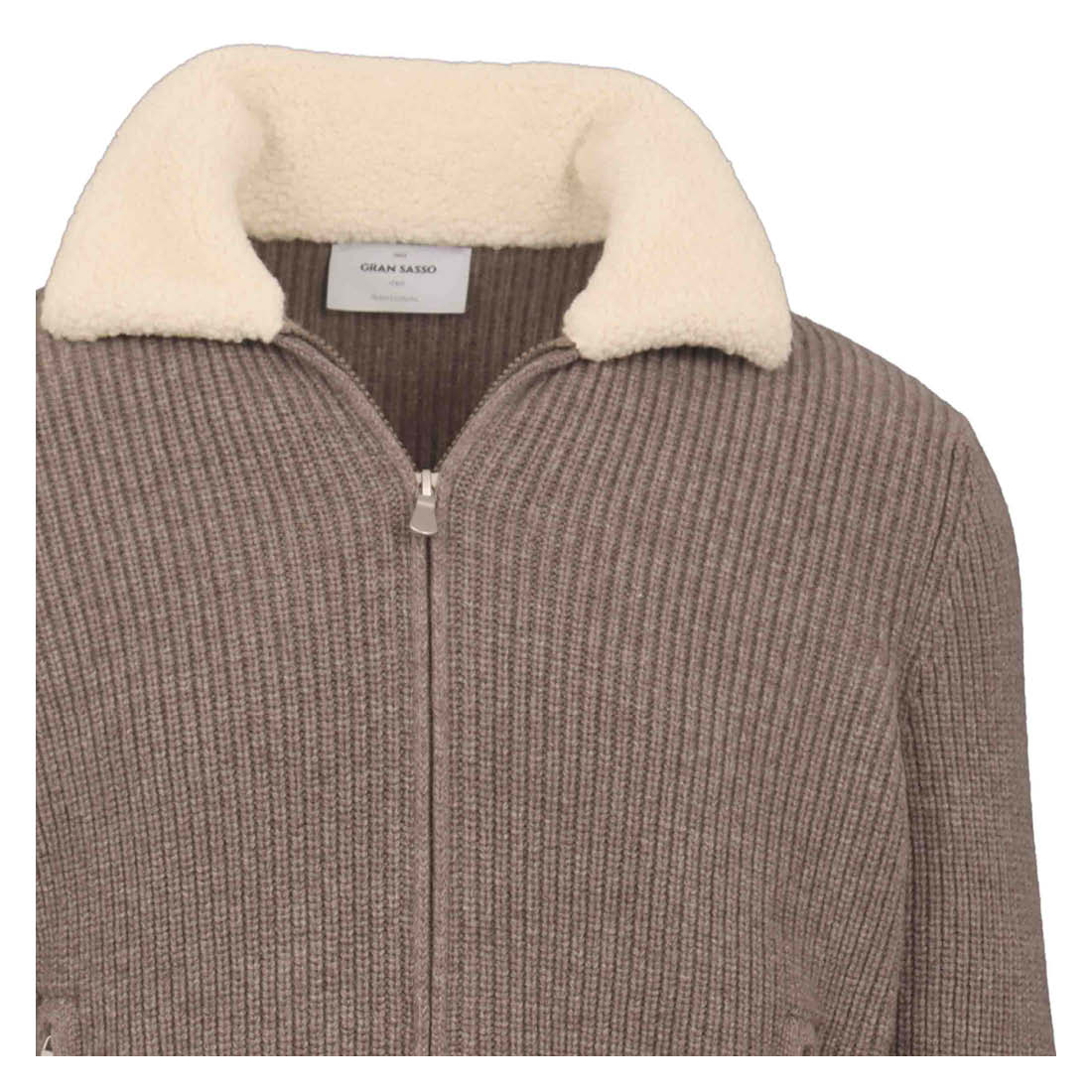 Full Zip Rib With Fox Lamb Collar Light Brown – detalj