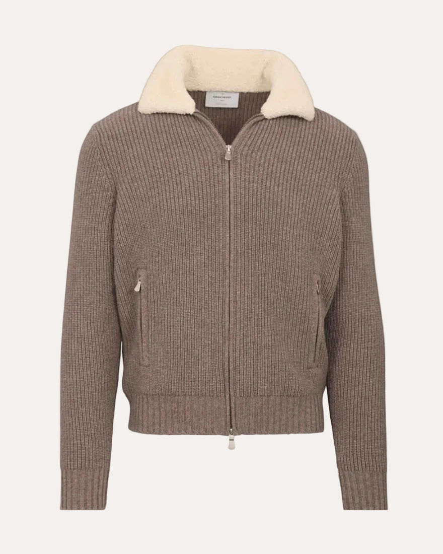 Full Zip Rib With Fox Lamb Collar Light Brown