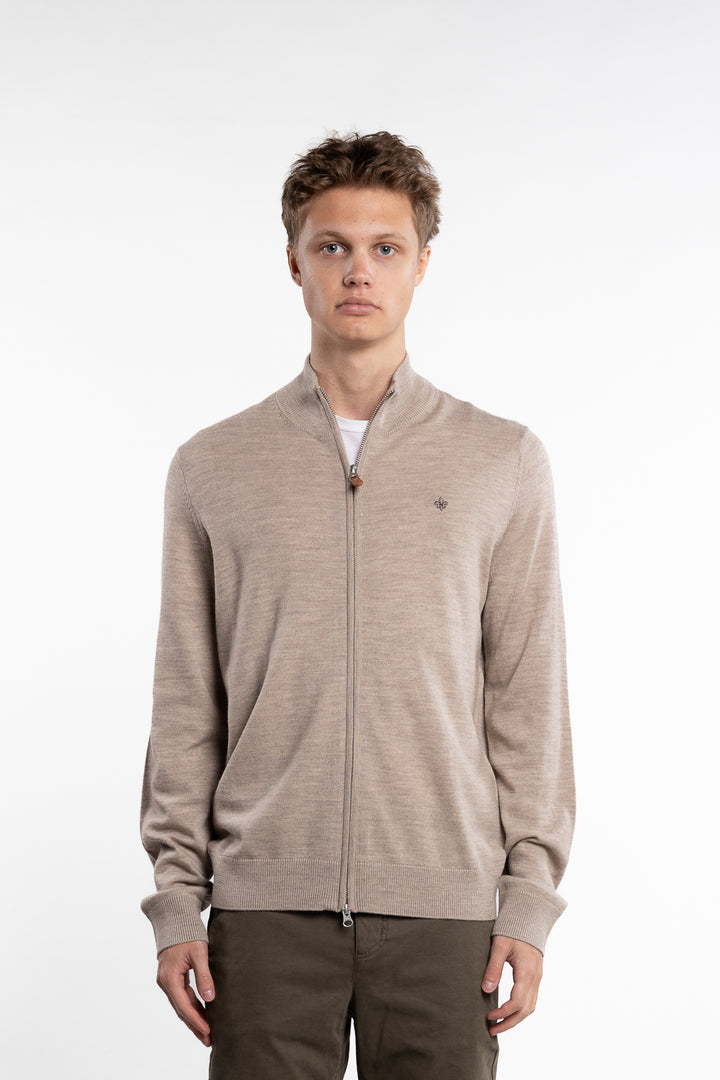 Merino Zip Cardigan Khaki