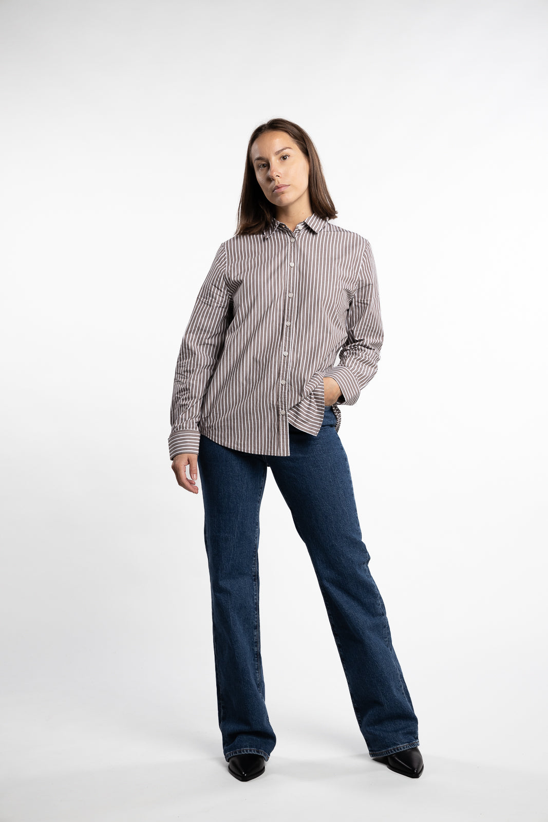 Fritila Shirt- Dark Taupe Stripe