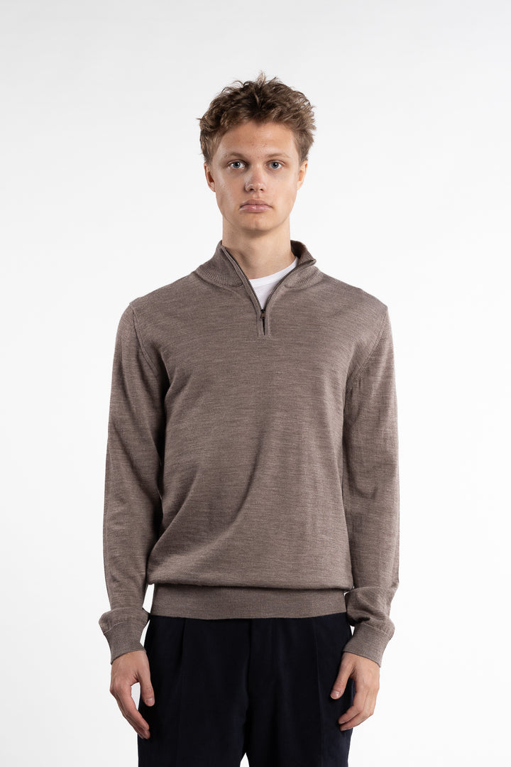 Extrafine Merino Sweater Half Zip Beige