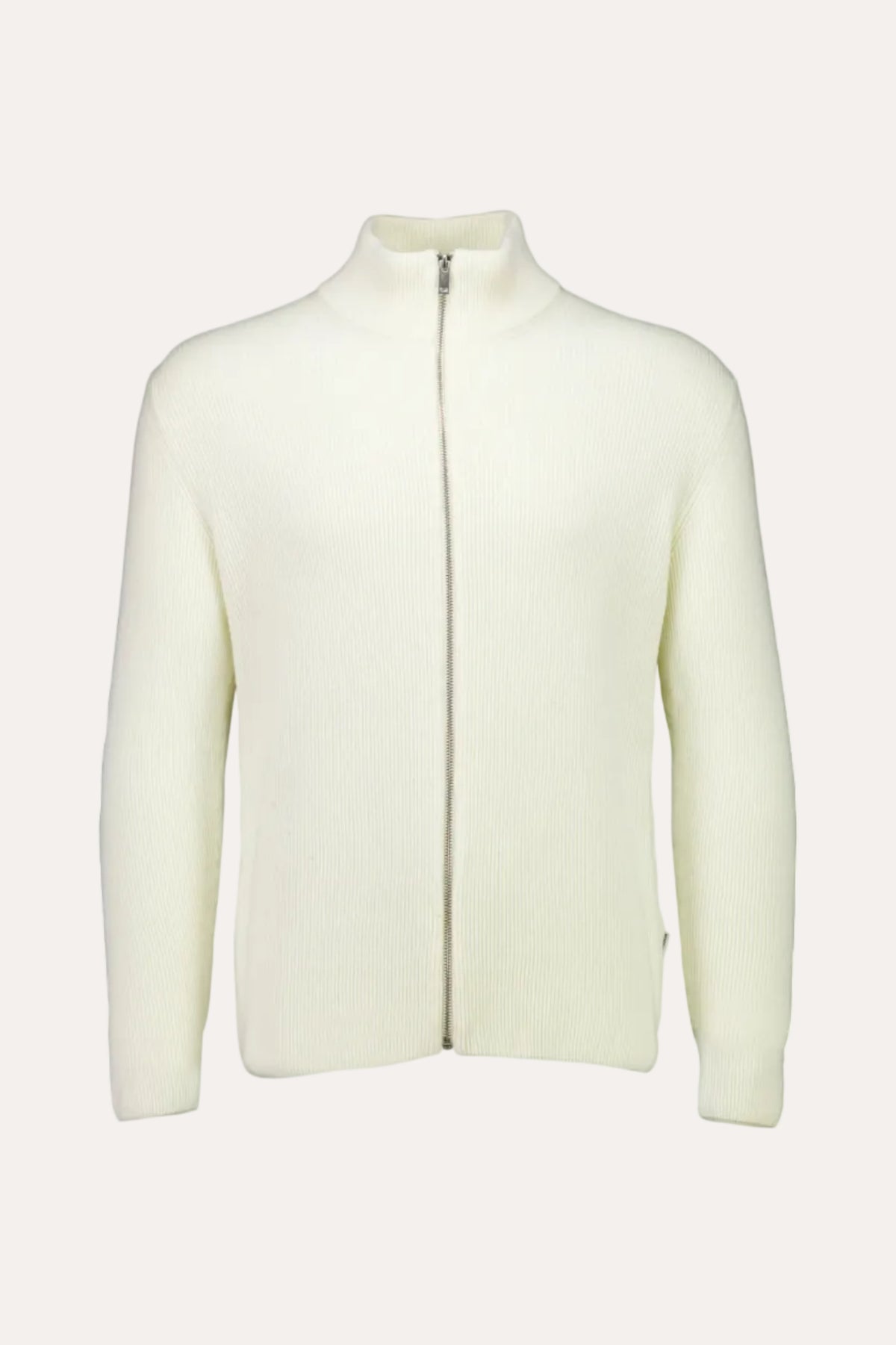 Knitted Zip Cardigan Pearl White - packshot forfra