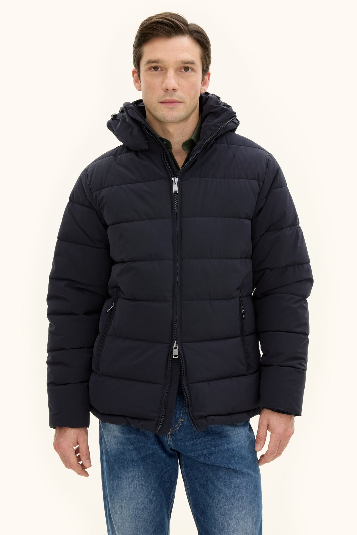 Hooded Puffer Jacket Navy - Oscar Jacobson