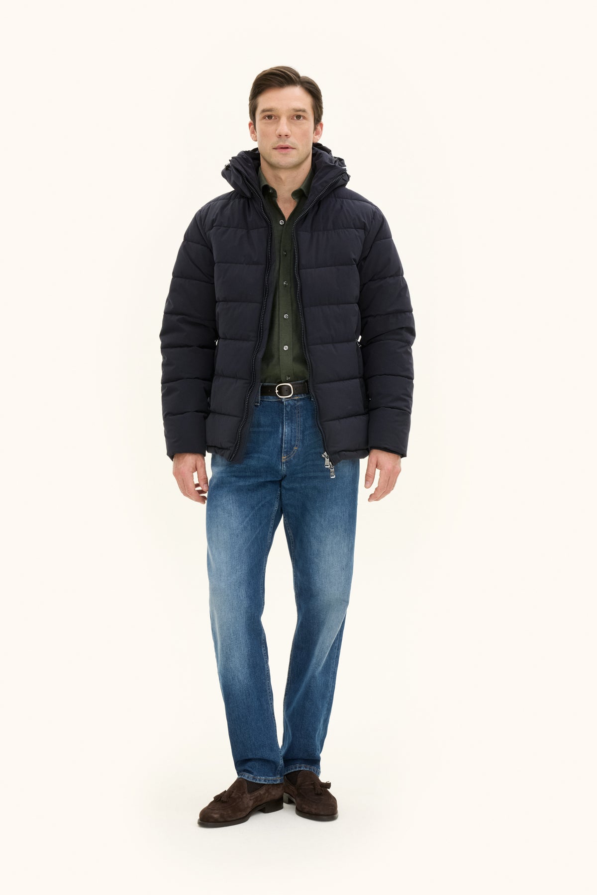 Hooded Puffer Jacket Navy - Oscar Jacobson