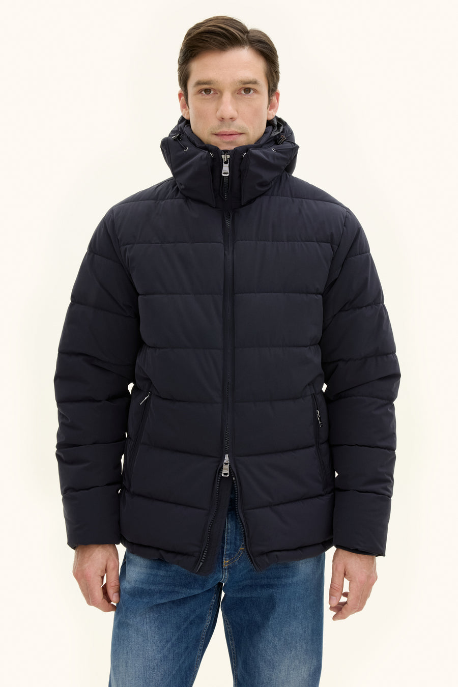 Hooded Puffer Jacket Navy - Oscar Jacobson