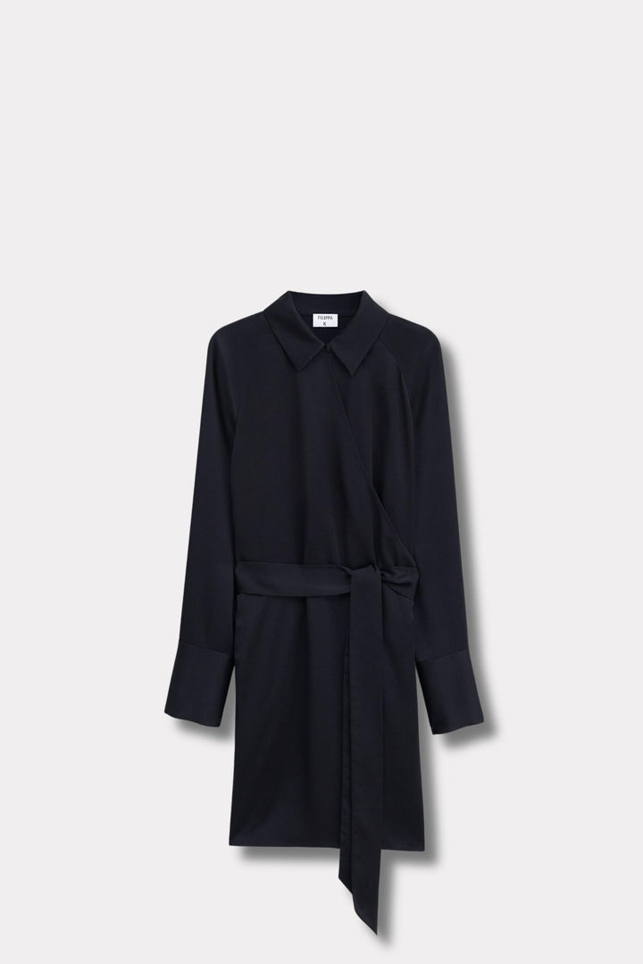 Wrap Shirt Dress- Black