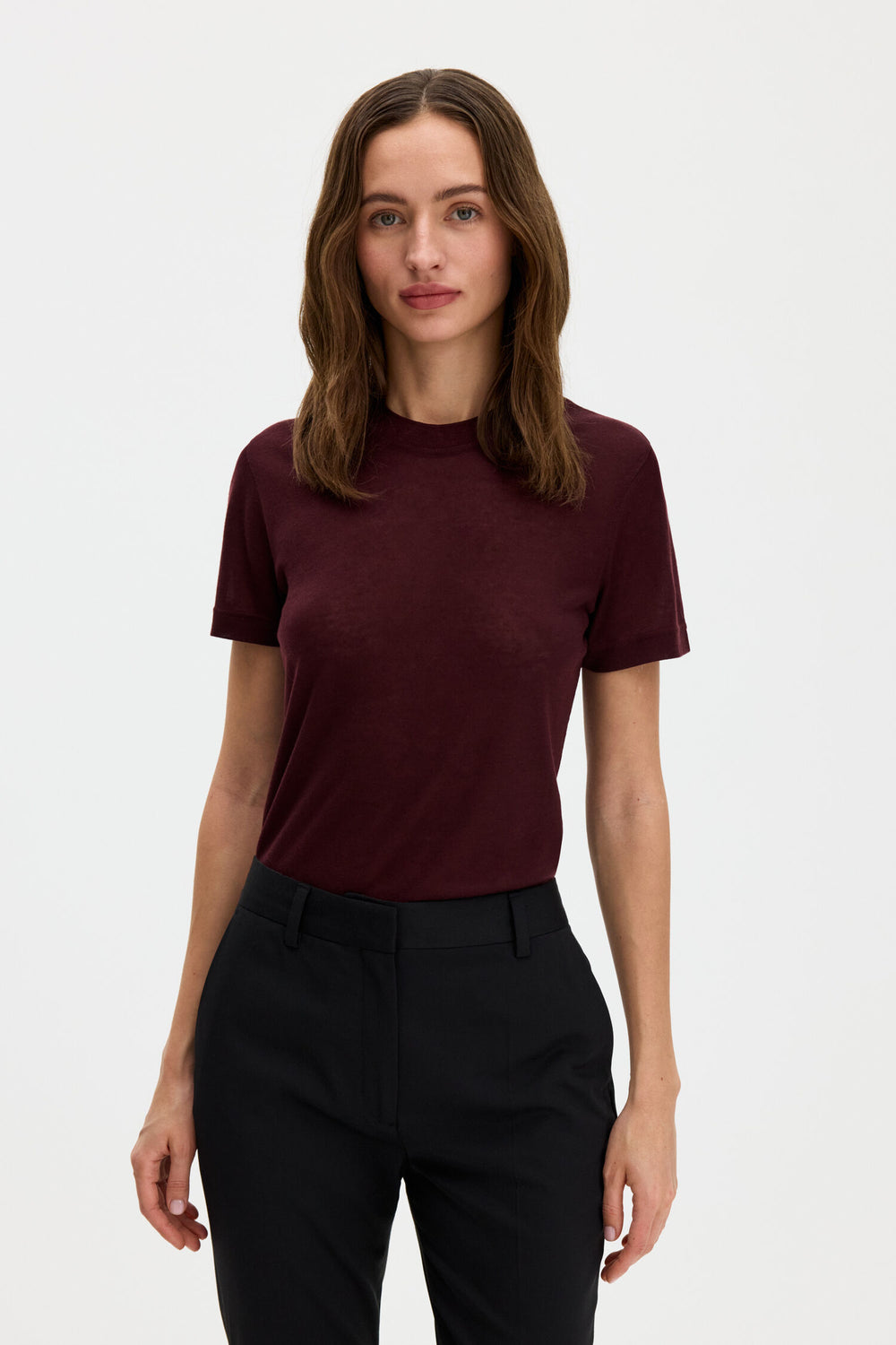 Lyocell Cashmere Tee Dark Burgundy