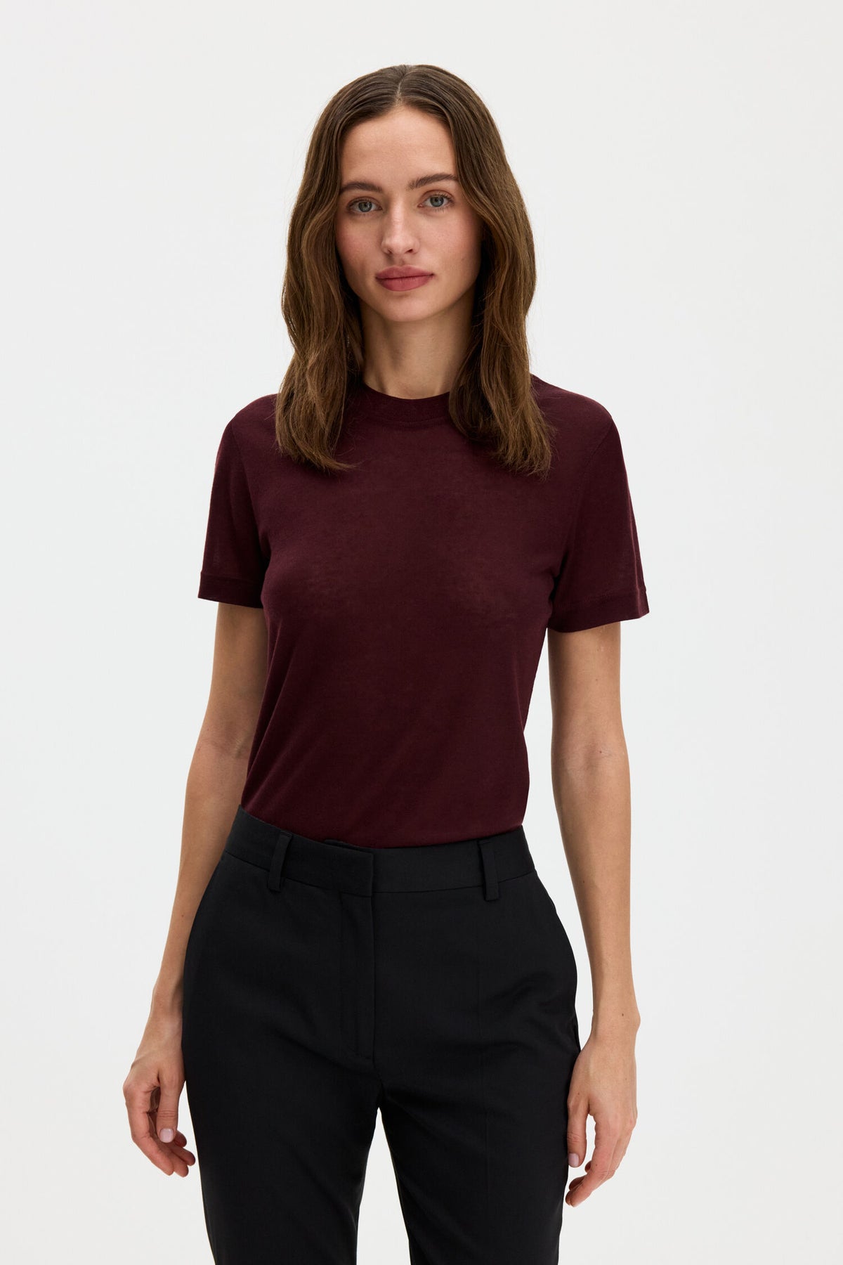Lyocell Cashmere Tee Dark Burgundy