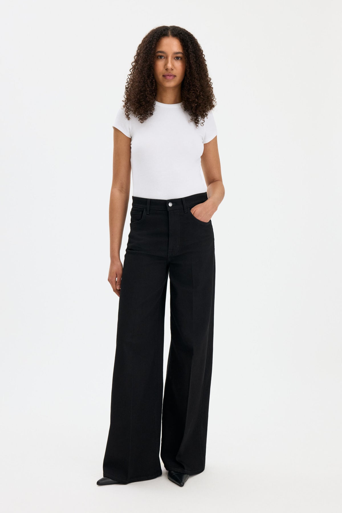 Wide Leg Jeans Rinsed Black