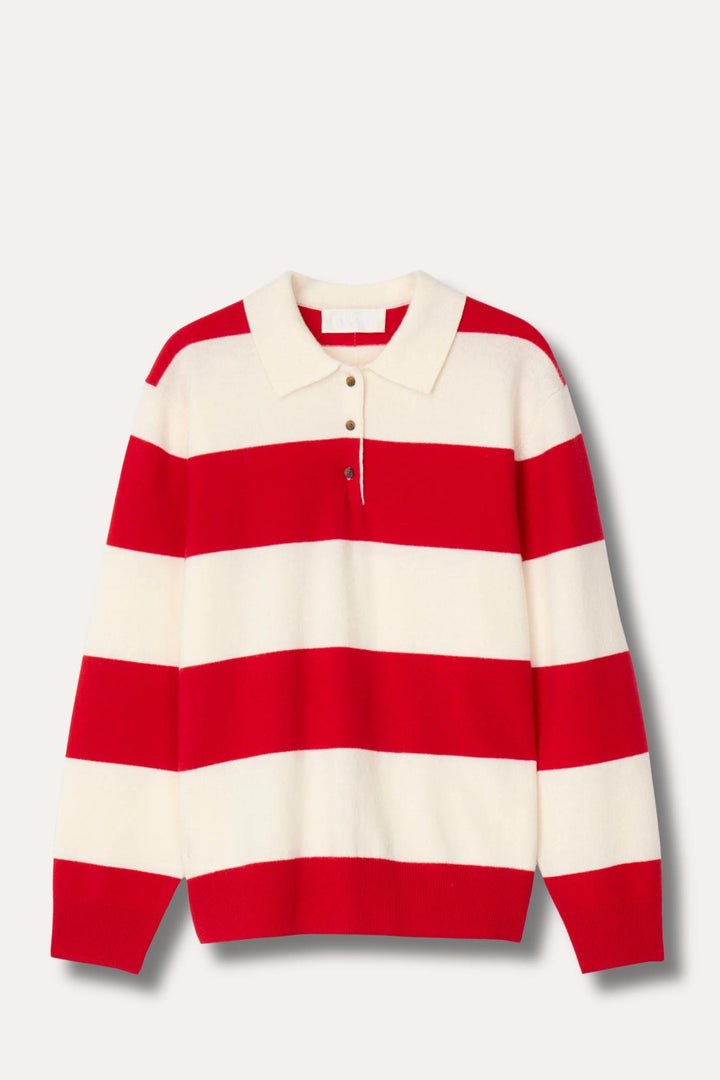 Estate Pique Sweater- Red Macademia Stripe