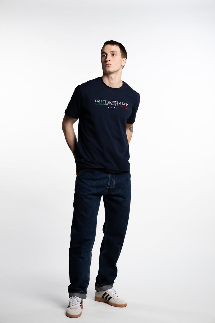 Printed Cotton Jersey T-shirt Navy