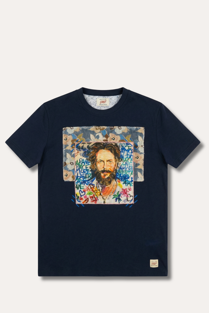Icon Printed Cotton T-Shirt Navy