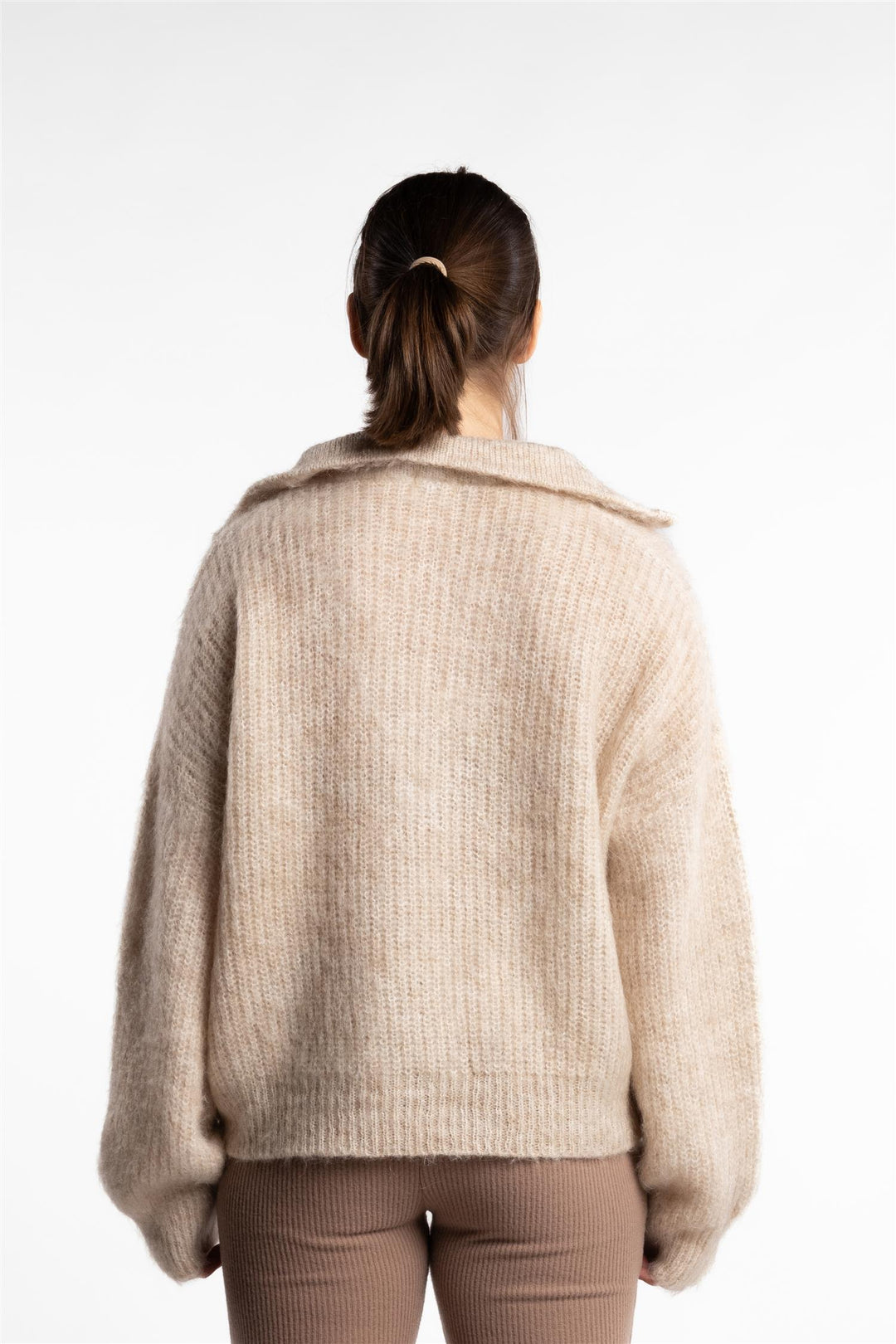 Florie Brushed Zip Knit- Warm Sand