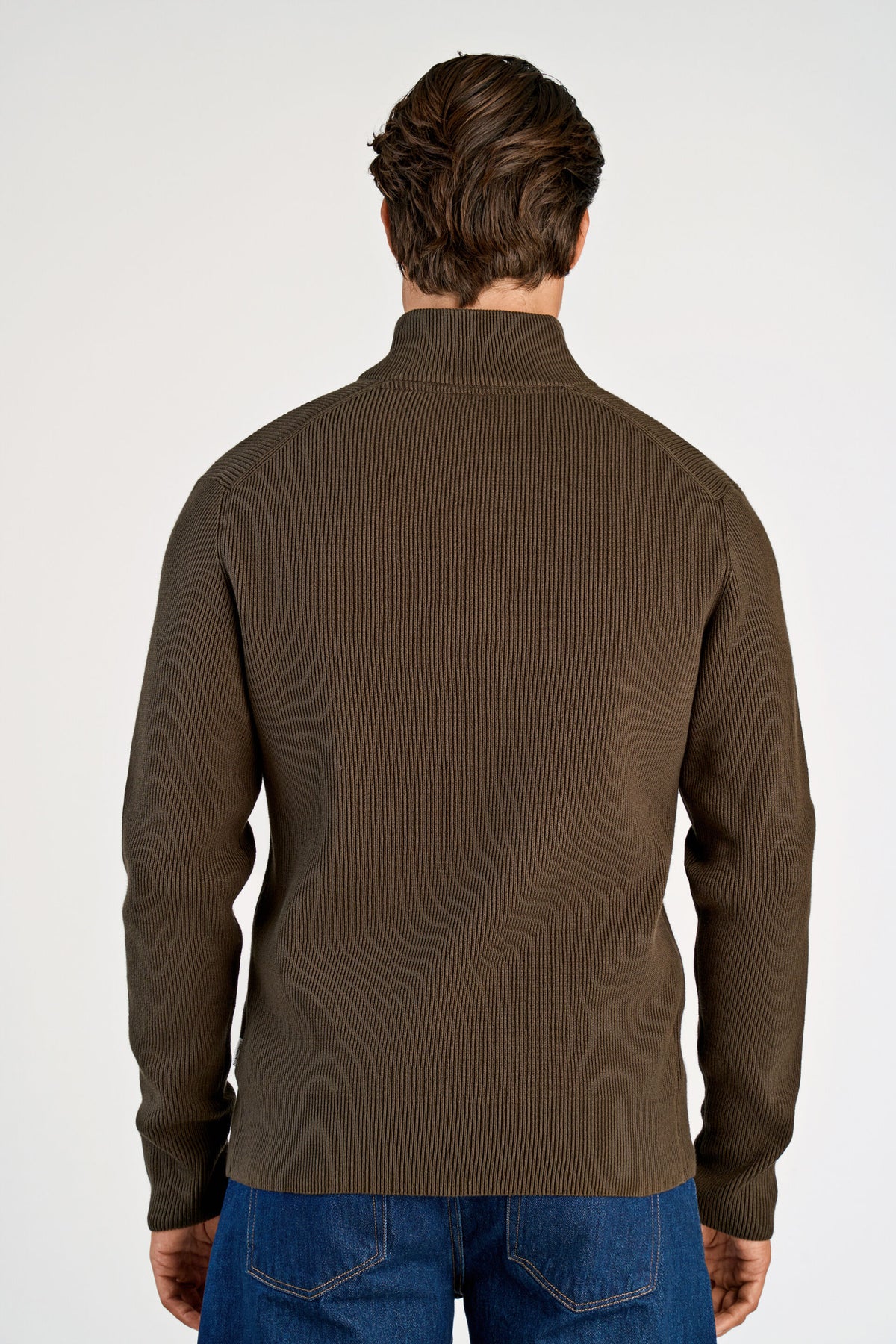 Half Zip Rib Knit Dk Brown - modellbilde bakfra