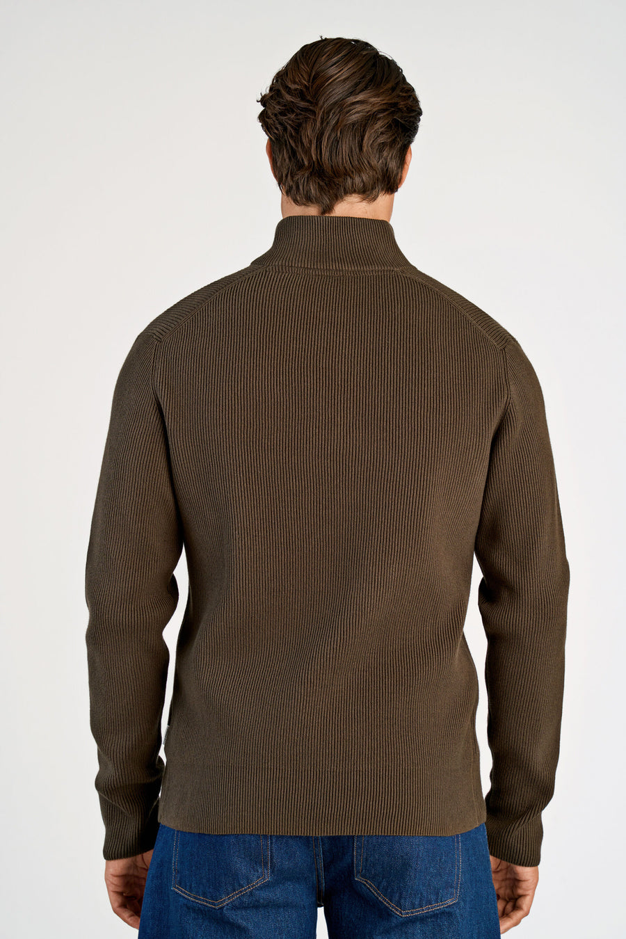 Half Zip Rib Knit Dk Brown - modellbilde bakfra